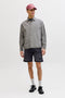 Front image of a model wearing the Rick jj fox denim shorts in black, by brand Jack&jones