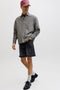 Front image of a model wearing the Rick jj fox denim shorts in black, by brand Jack&jones