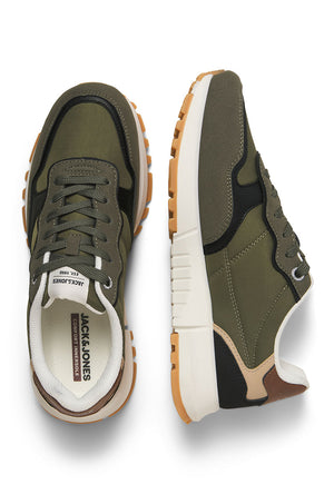 Front image of the Romano combo sneaker in olive, by brand Jack&jones