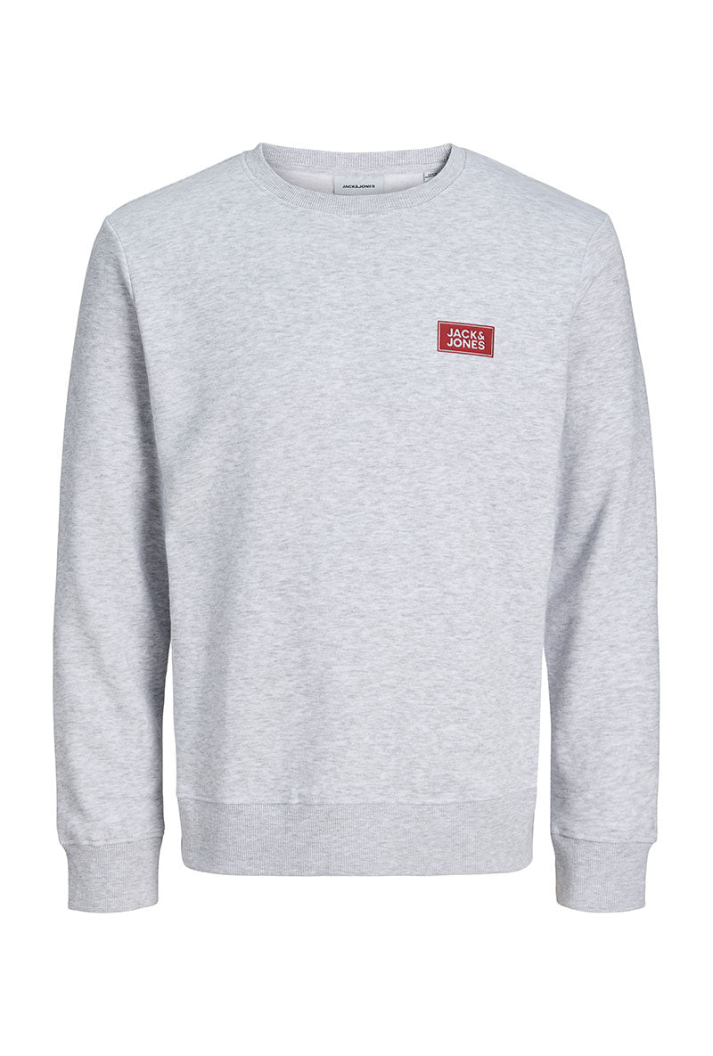 Front image of Rush sweat crew neck sweatshirt in light grey, by brand Jack&jones