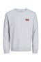 Front image of the Rush sweat crew neck sweatshirt in light grey, by brand Jack&jones
