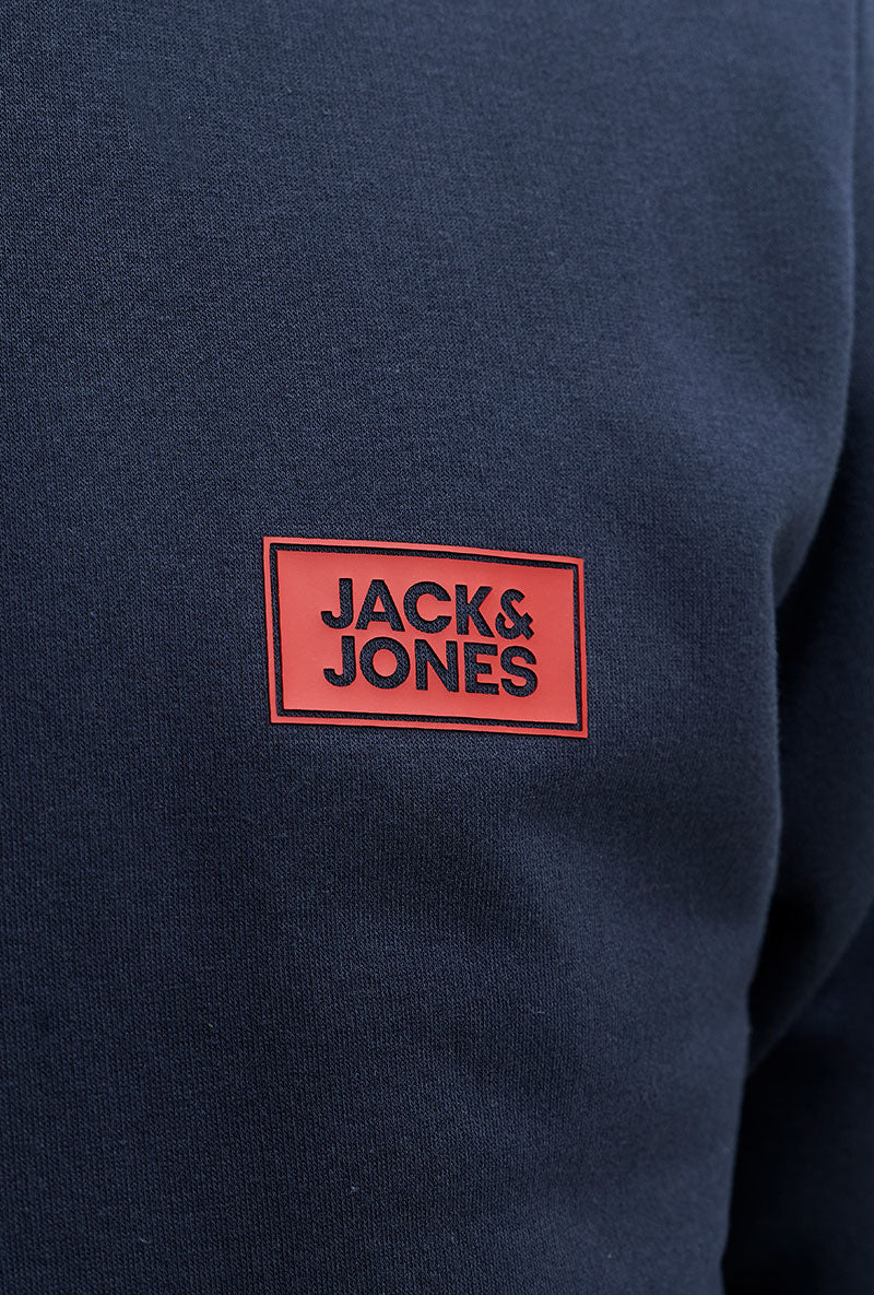 Front image of Rush sweat crew neck sweatshirt in navy, by brand Jack&jones