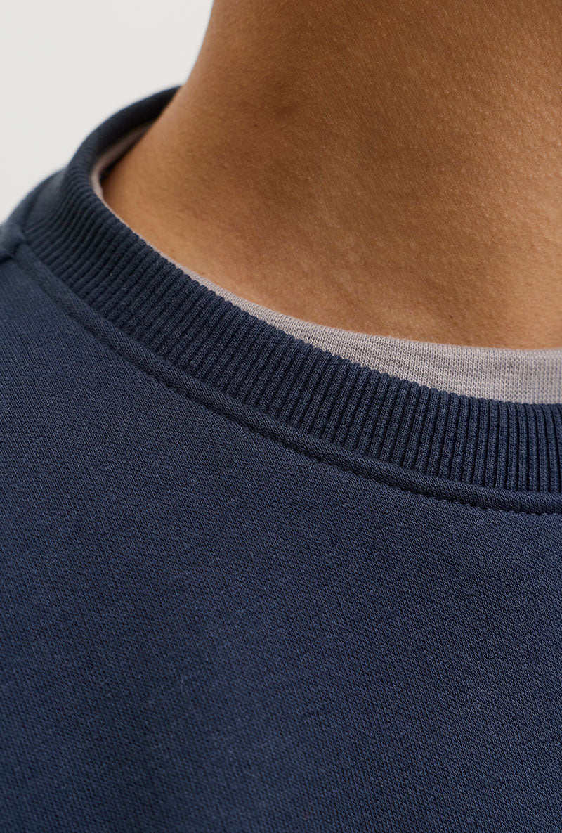 Front image of Rush sweat crew neck sweatshirt in navy, by brand Jack&jones