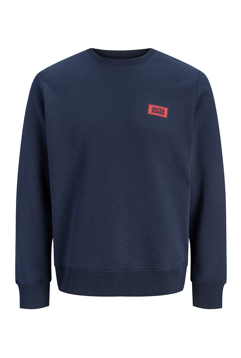 Front image of Rush sweat crew neck sweatshirt in navy, by brand Jack&jones