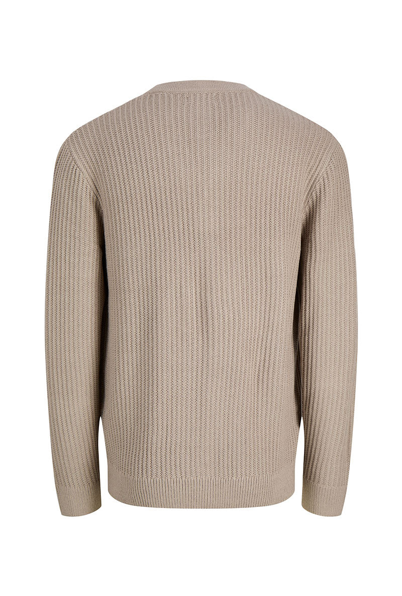 Back image of Sage vneck knit cardigan in light brown, by brand Jack&jones
