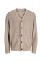 Front image of Sage vneck knit cardigan in light brown, by brand Jack&jones