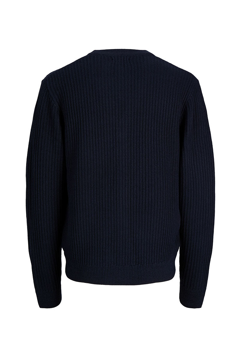 Back image of Sage vneck knit cardigan in navy, by brand Jack&jones
