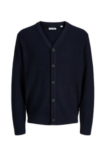 Front image of the Sage vneck knit cardigan in navy, by brand Jack&jones