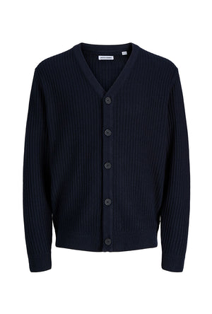 Front image of the Sage vneck knit cardigan in navy, by brand Jack&jones