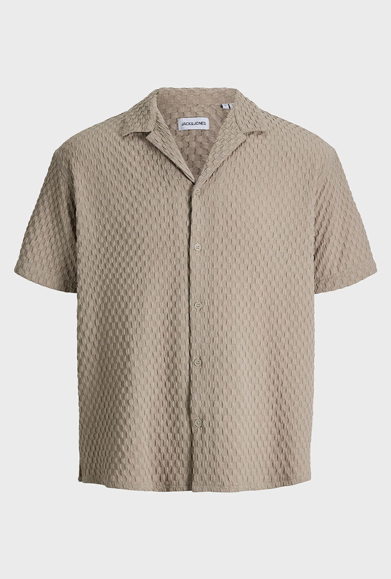 Front image of Sean resort shirt in brown, by brand Jack&jones