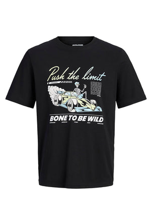 Front image of the Track skull tee in black, by brand Jack&jones