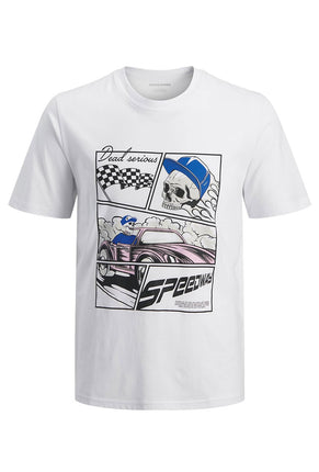 Front image of Track skull tee in white, by brand Jack&jones