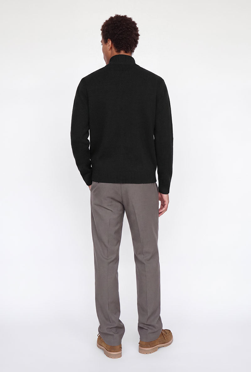 Back image of a model wearing Soho ollie high neck zip knit in black, by brand Jack&jones