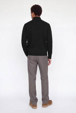 Back image of a model wearing the Soho ollie high neck zip knit in black, by brand Jack&jones