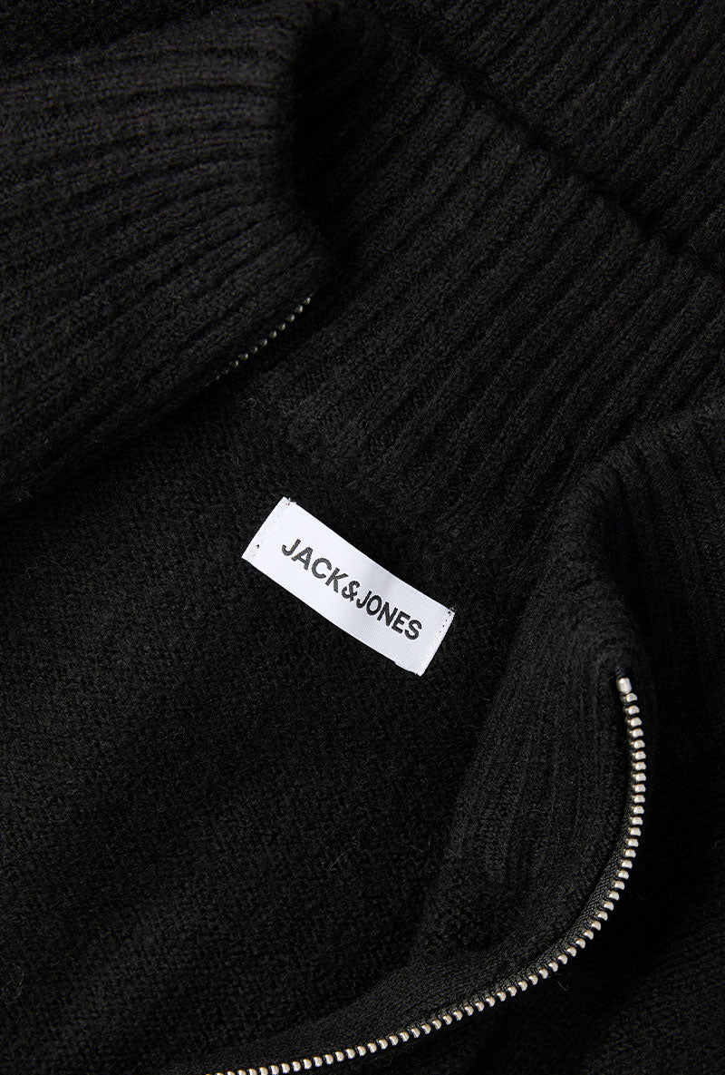 Front image of Soho ollie high neck zip knit in black, by brand Jack&jones