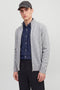 Front image of a model wearing Soho ollie high neck zip knit in light grey, by brand Jack&jones