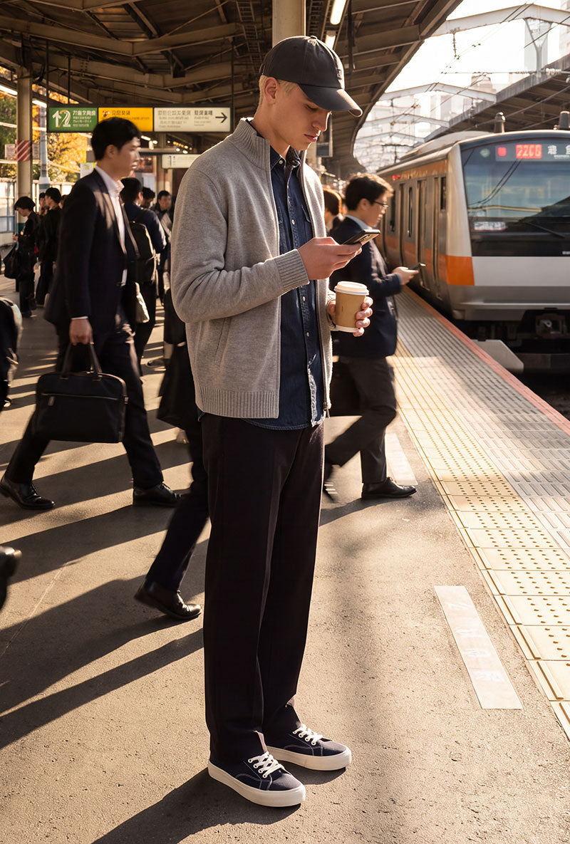 Front image of a model wearing Soho ollie high neck zip knit in light grey, by brand Jack&jones