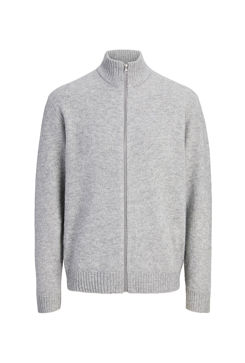 Front image of Soho ollie high neck zip knit in light grey, by brand Jack&jones