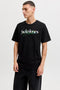 Front image of a model wearing Tom tee ss crew neck in black, by brand Jack&jones