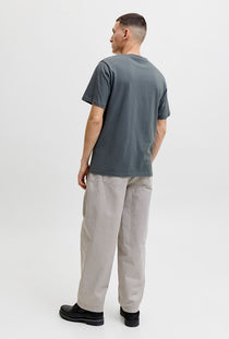 Back image of a model wearing the Tom tee ss crew neck in charcoal, by brand Jack&jones