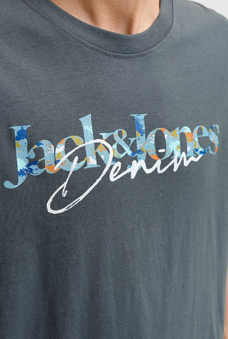 Front image of Tom tee ss crew neck in charcoal, by brand Jack&jones