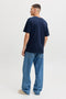 Back image of a model wearing the Tom tee ss crew neck in navy, by brand Jack&jones