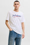 Front image of a model wearing Tom tee ss crew neck in white, by brand Jack&jones