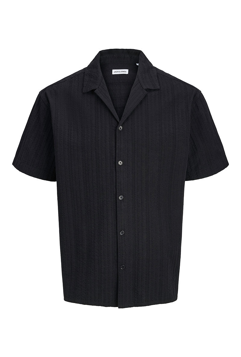 Front image of Tyson resort shirt in black, by brand Jack&jones