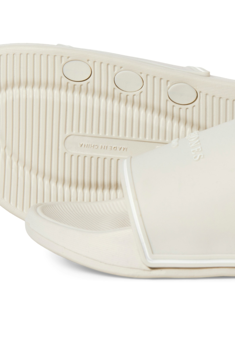 Close up image  of Jack and jones wartillery moulded slider in beige, by brand Jack&jones