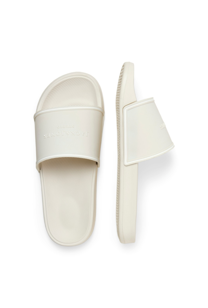 Front image  of Jack and jones wartillery moulded slider in beige, by brand Jack&jones