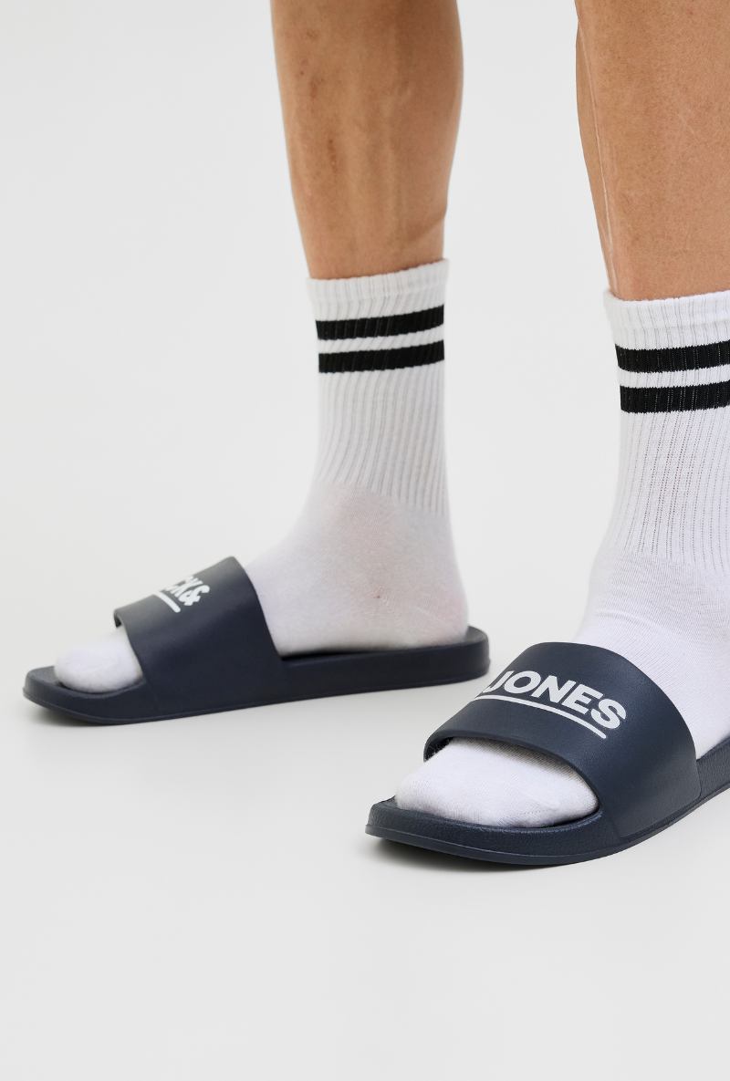 Front image of a model wearing Jack and jones wollie slider in charcoal, by brand Jack&jones