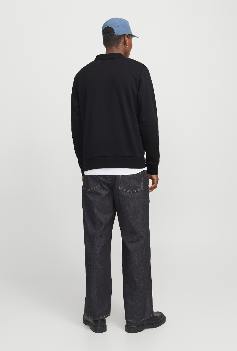Back image of a model wearing Jack and jones bradley sweat polo in black, by brand Jack&jones