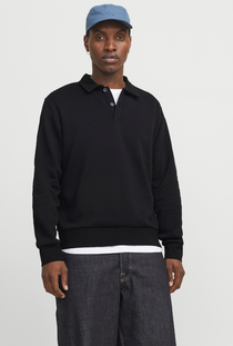 Front image of a mode of the Jack and jones bradley sweat polo in black, by brand Jack&jones