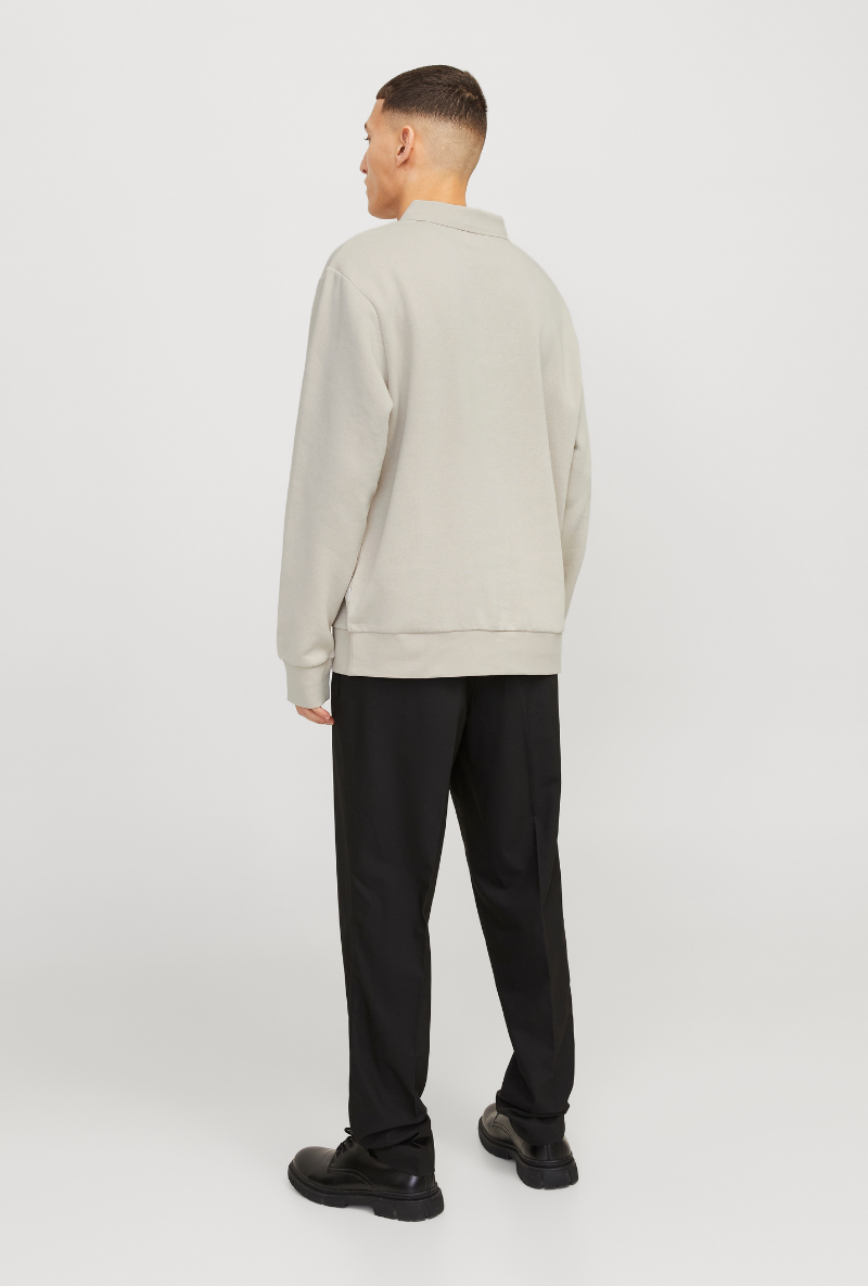 Back image of a model wearing Jack and jones bradley sweat polo in stone, by brand Jack&jones