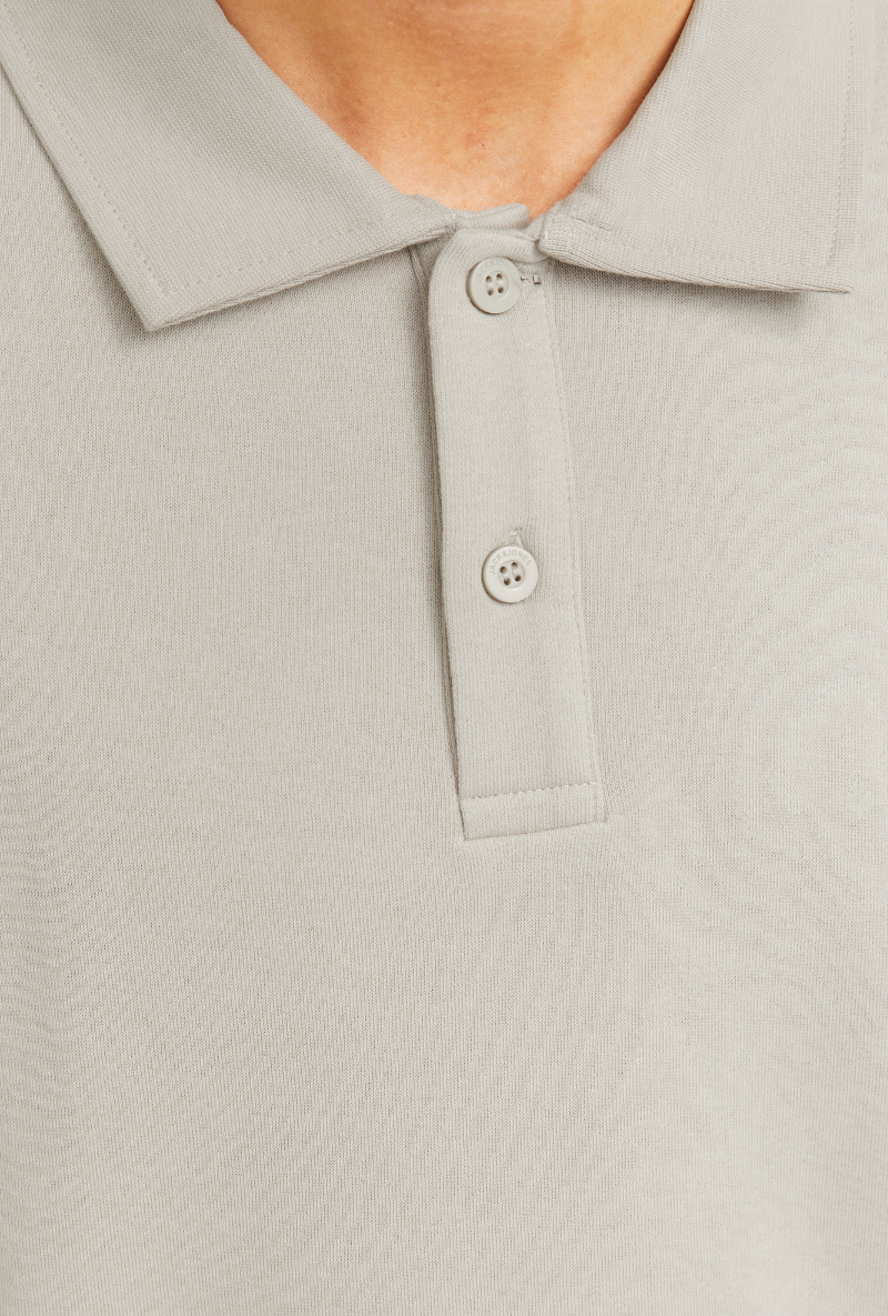 Close up image  of Jack and jones bradley sweat polo in stone, by brand Jack&jones
