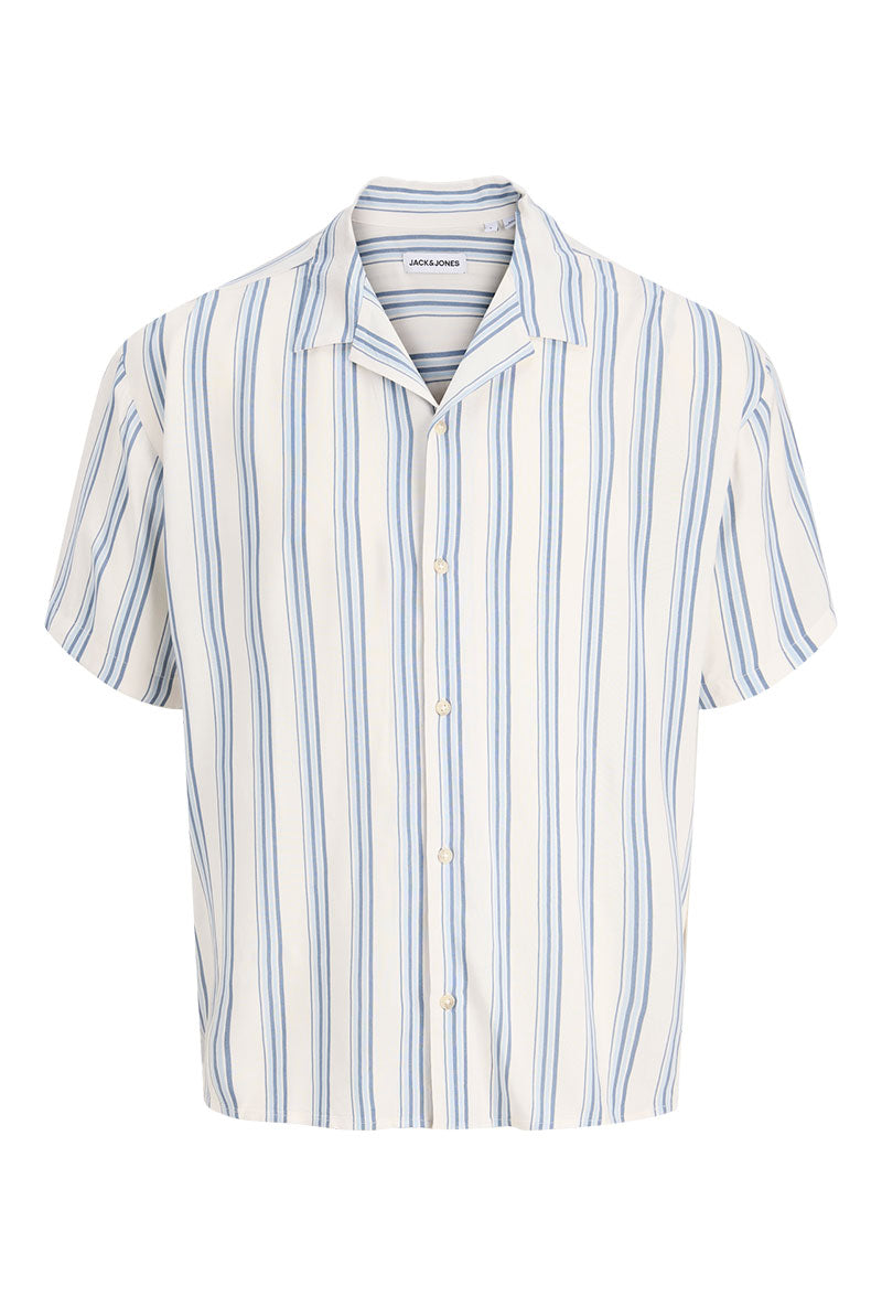 Front image of Jeff resort stripe shirt in blue, by brand Jack&jones