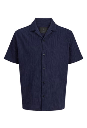 Front image of Blajake jacquard ss shirt in navy, by brand Jack&jones