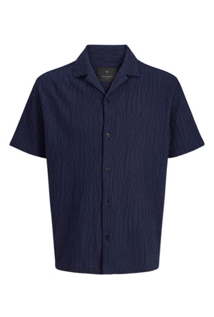 Front image of the Blajake jacquard ss shirt in navy, by brand Jack&jones