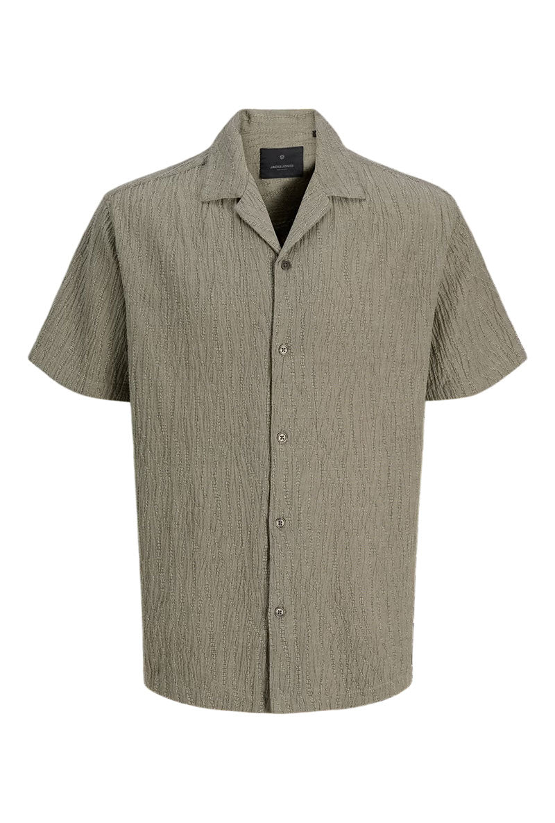 Front image of Blajake jacquard ss shirt in khaki, by brand Jack&jones