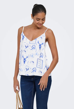 Front image of a model wearing the Ada singlet in white, by brand Jacqueline de yong