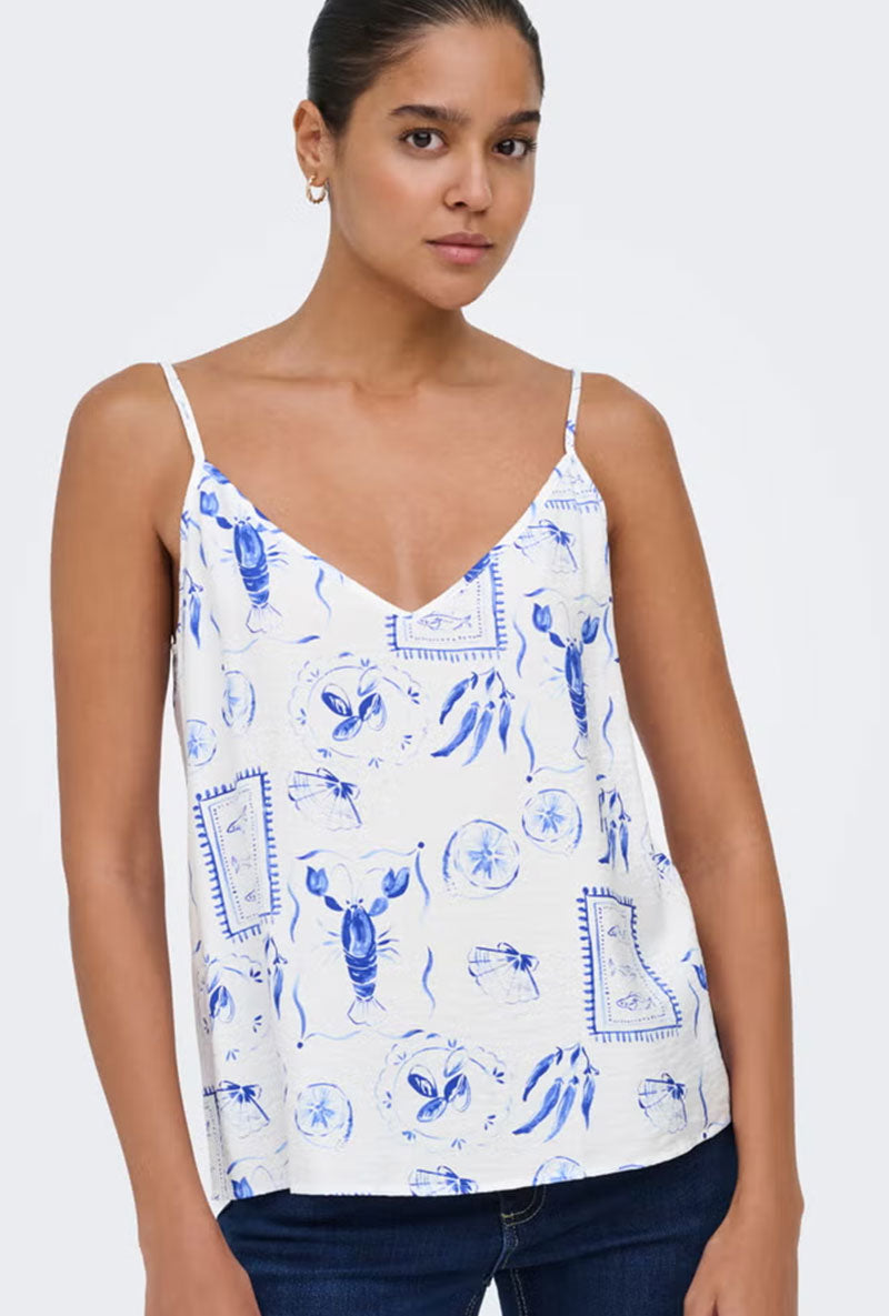 Front image of a model wearing Ada singlet in white, by brand Jacqueline de yong