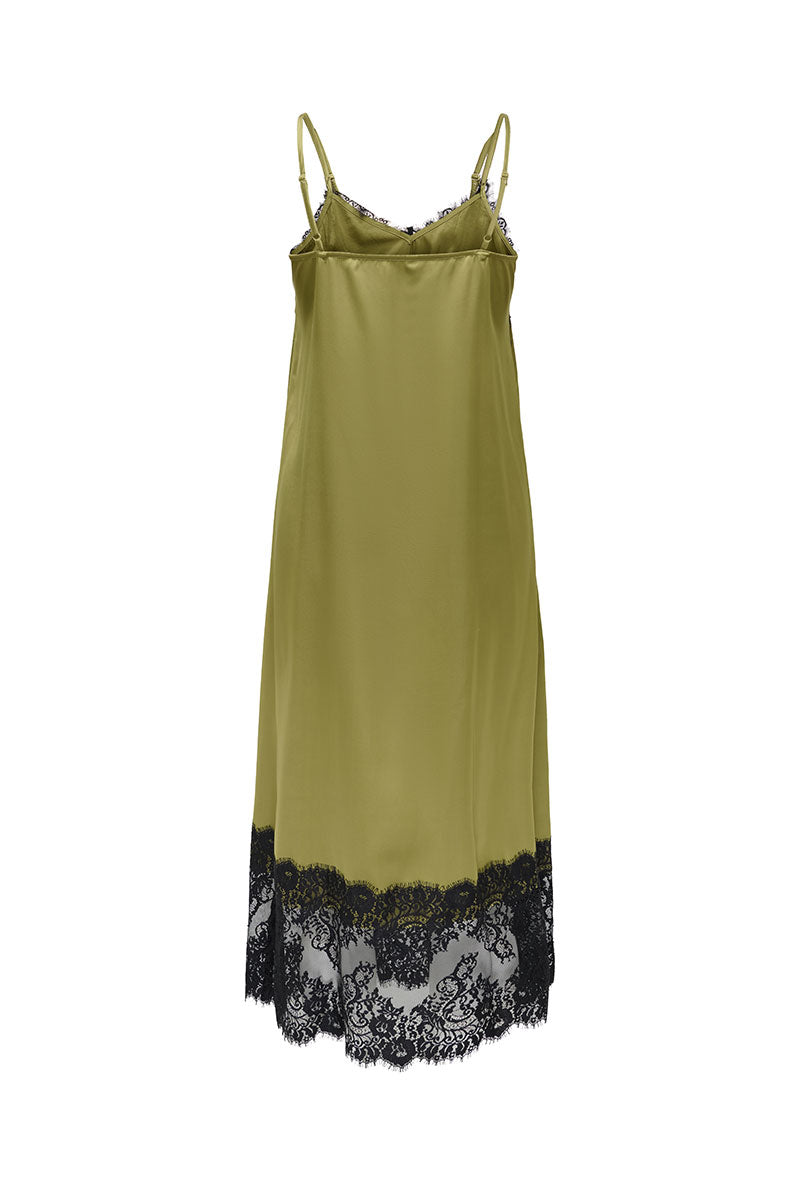 Back image of Alana sl lace midi dress in olive, by brand Jacqueline de yong