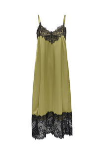Front image of the Alana sl lace midi dress in olive, by brand Jacqueline de yong