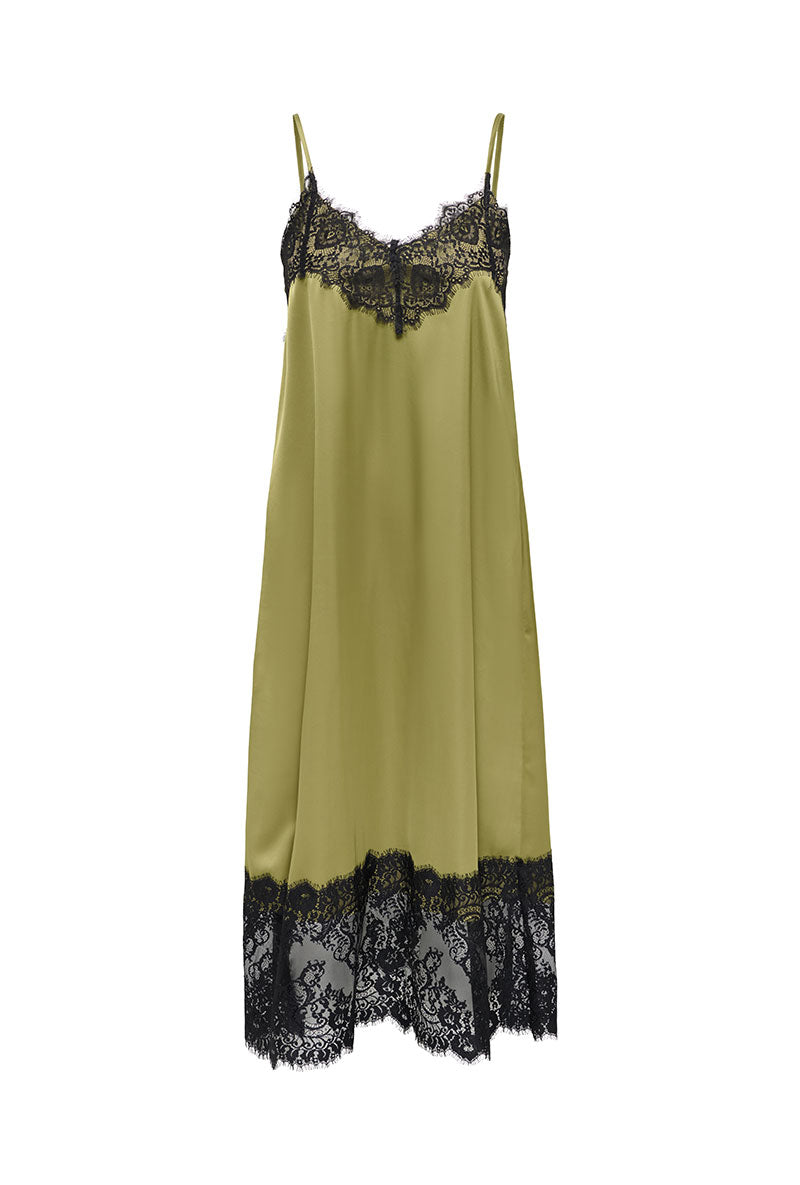Front image of Alana sl lace midi dress in olive, by brand Jacqueline de yong