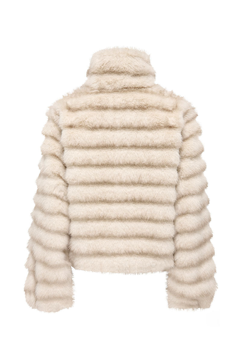 Back image of Allie faux fur jacket in beige, by brand Jacqueline de yong
