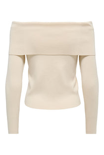 Back image of the Astra ls off shoulder pullover knit in beige, by brand Jacqueline de yong