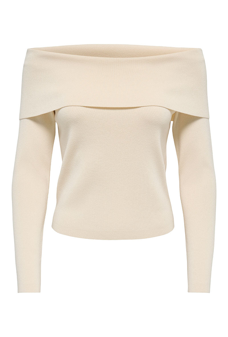 Front image of Astra ls off shoulder pullover knit in beige, by brand Jacqueline de yong