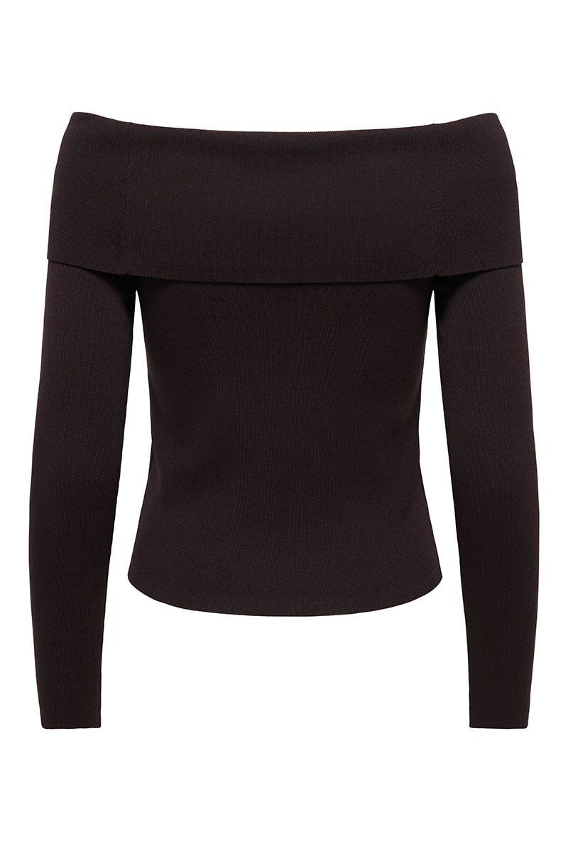 Back image of Astra ls off shoulder pullover knit in chocolate, by brand Jacqueline de yong
