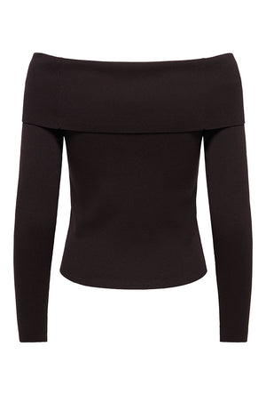 Back image of the Astra ls off shoulder pullover knit in chocolate, by brand Jacqueline de yong