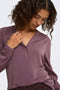 Front image of a model wearing the Aya ls collar shirt in burgundy, by brand Jacqueline de yong